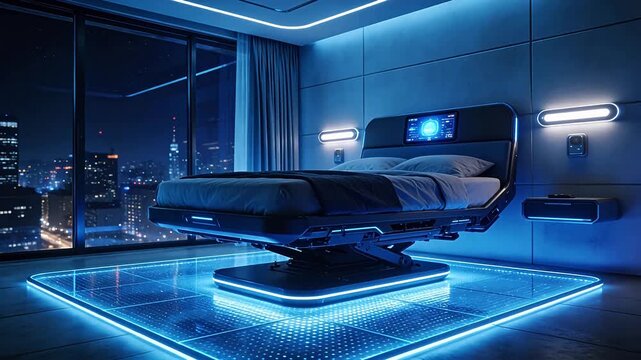 Futuristic bedroom with smart bed