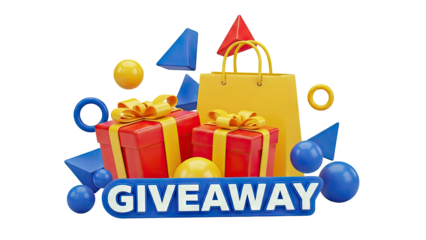Giveaway Announcement with Gifts and Geometric Shapes