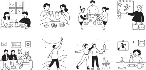 Obraz premium Family holiday gathering, festive meal, new year celebration, warm togetherness, joyous moments