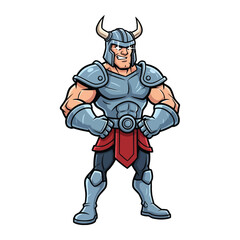 Cartoon Viking Warrior in Steel Armor