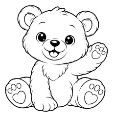 Obraz premium Hand drawn cartoon illustration of a bear depicting a friendly wave for children's designs