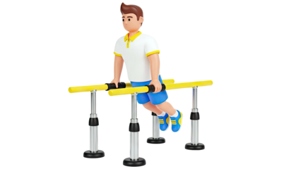 3D Cartoon Boy Exercising on Parallel Bars