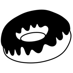Naklejka premium Hand-Drawn Chocolate Glazed Donut Line Art Illustration on White Background