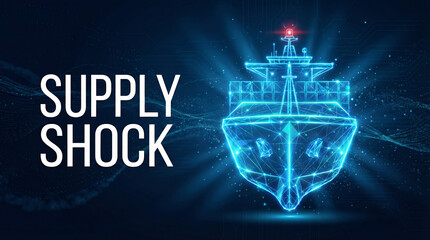 Supply chain resilience logistics distribution management cargo ship digital network glowing futuristic freight transport maritime trade efficiency