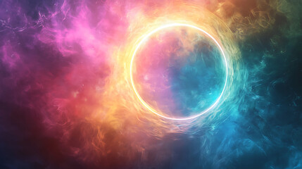 Obraz premium Vibrant cosmic ring nebula formed by swirling colorful gas clouds
