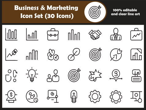 Business Marketing Line Art Icon Set (30 Icons)