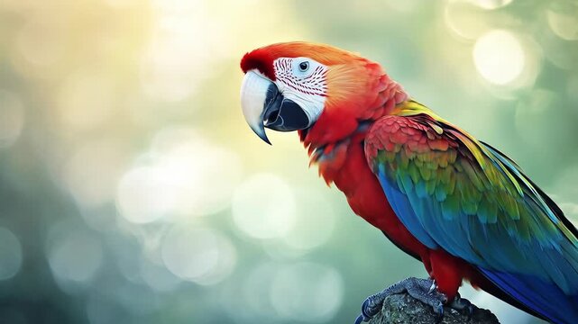Colorful parrot perched on branch against blurry background