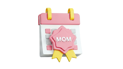 3D Calendar Icon with "MOM" Ribbon