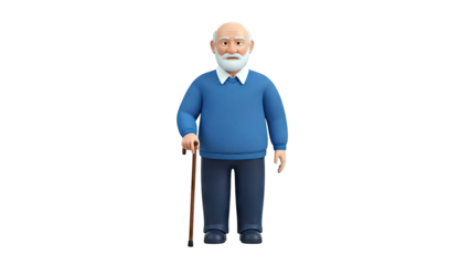 Cartoon Grandfather Holding Cane