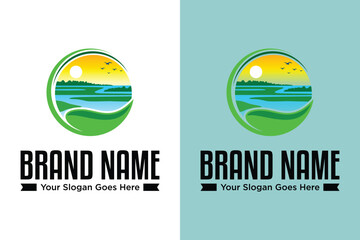 simple modern landscape leaf vector illustration logo design