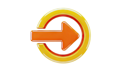 3D Orange Arrow Inside Circular Yellow Frame