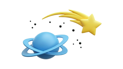 3D Rendered Blue Planet and Yellow Shooting Star in Space