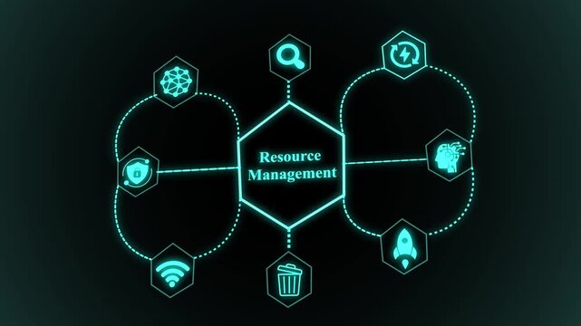 Resource management visualization featuring optimized digital systems, intelligent allocation networks, efficient data control, and structured architecture.