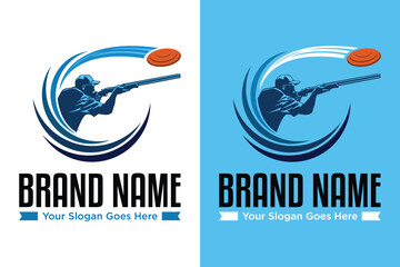simple modern man shoots at a flying clay sport illustration logo design	