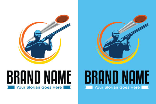 simple modern man shoots at a flying clay vector illustration logo design