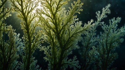 The sun shines through the branches of plant, high quality conceptual artwork - Generative AI