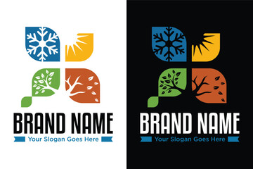 modern 4 four seasons logo design vector with symbol of Winter Spring Summer Autumn sign element illustration