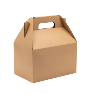 Brown paper gable box isolated on transparent background