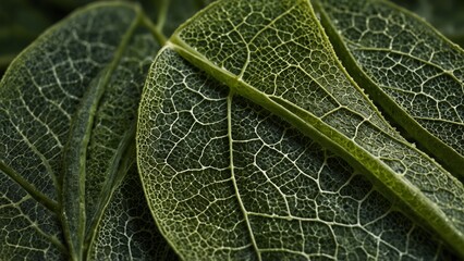 Close up view of green leaf, 3d render style background - Generative AI