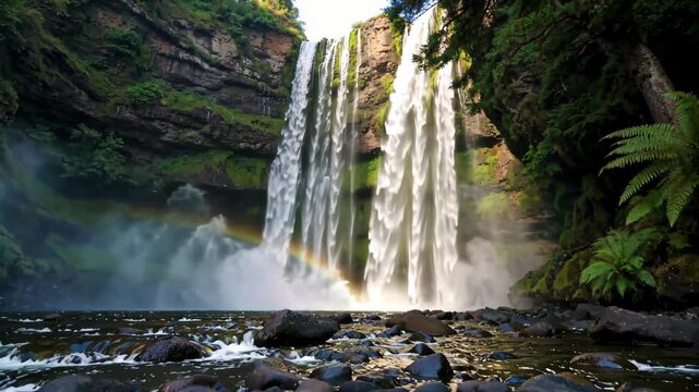 Waterfalls and rainbow landscapes in the forest