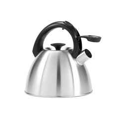 Stainless Steel Whistling Kettle with Black Handle Isolated on Transparent Background