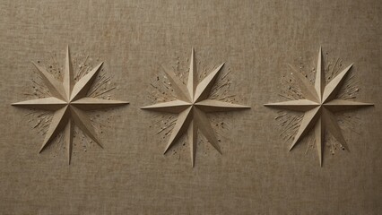 Three paper stars on beige background, fantasy style digital art - Generative AI