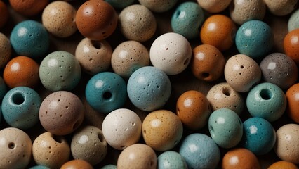 Generative AI illustration: close up of many different colored beads with detailed texture