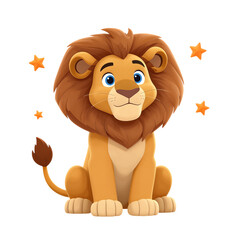 Fototapeta premium Cute cartoon lion with stars isolated