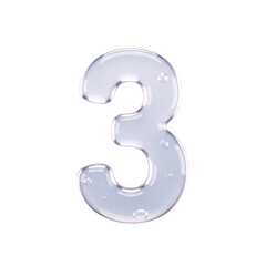Naklejka premium Transparent gel number three digit 3d rendering illustration design element isolated on transparent background
