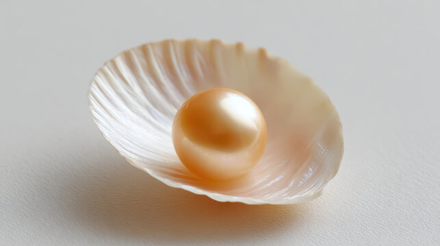 Golden pearl oyster shell luxury jewelry smooth surface soft light close up macro detail elegant minimalism Golden pearl resting open oyster shell