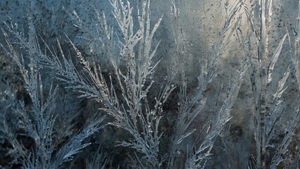 Generative AI illustration: close up view of frosty field with detailed texture