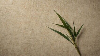 Single green plant on beige background, digital art illustration - Generative AI