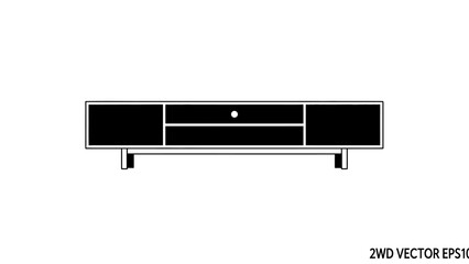 Modern media console, minimalist tv stand, wood furniture, vector illustration