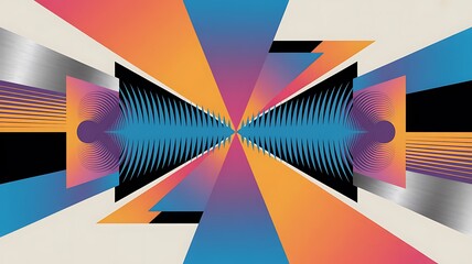 Symmetrical abstract waves and lines in vibrant colors converging at the center