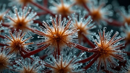 Artistic visualization of close up of bunch of flowers covered in ice - Generative AI