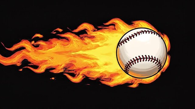 Flaming Baseball Graphic Fast Movement Illustration