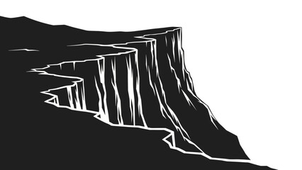 Dramatic Cliff Edge with Winding Path and White Background