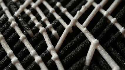 Generative AI illustration: close up of black and white mesh with detailed texture