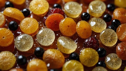 Modern design featuring close up of bunch of dried fruit - Generative AI