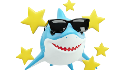 Cool Cartoon Shark Wearing Sunglasses Surrounded by Yellow Stars
