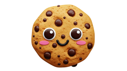 Cute Chocolate Chip Cookie Character with Happy Face