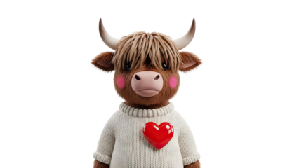 Cute Highland Cow with Heart on Sweater