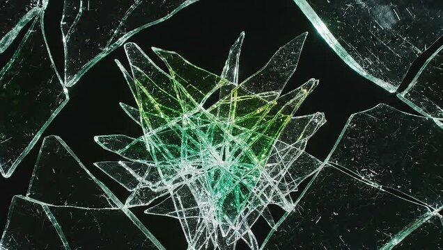 Shattered Glass with Cracked Patterns and Fragments.