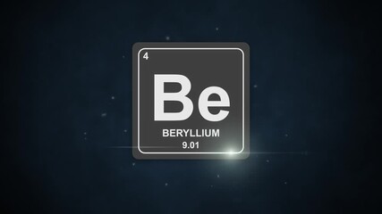 4 Beryllium element symbol Be 2D animation with futuristic periodic table