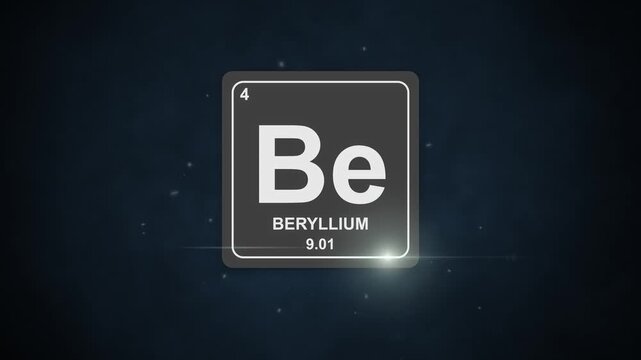 4 Beryllium element symbol Be 2D animation with futuristic periodic table