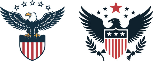 Two American Eagle Emblems with Stars and Stripes vector