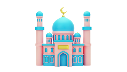 Cartoon Mosque with Crescent Moon