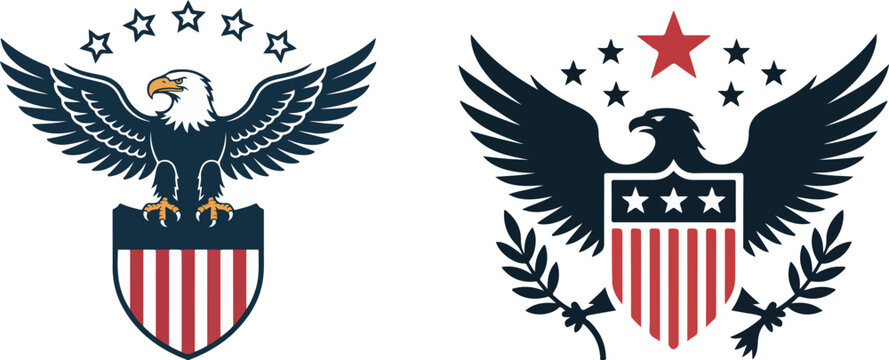 Two American Eagle Emblems with Stars and Stripes vector