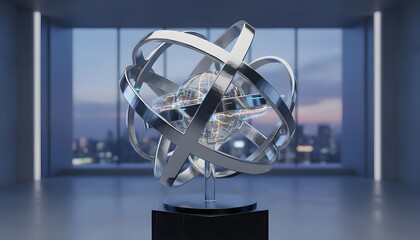 Kinetic harmony of spinning metallic rings aligning to form a flawless sphere in motion—abstract geometric sculpture for dynamic, futuristic visuals.
