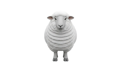 3D Render of a Fluffy White Sheep Standing Centered